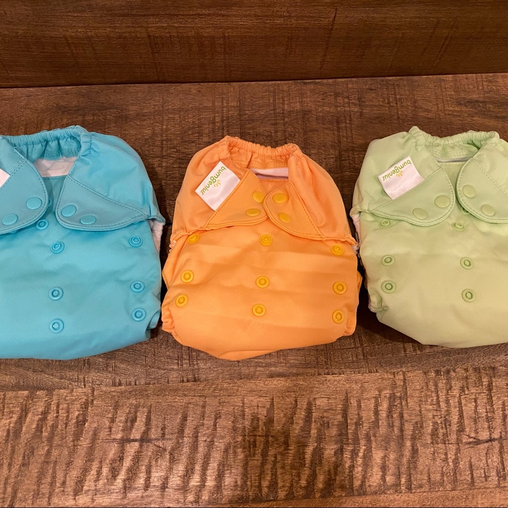 3 Brand New w/o tags Bum Genius Original one-size cloth diapers